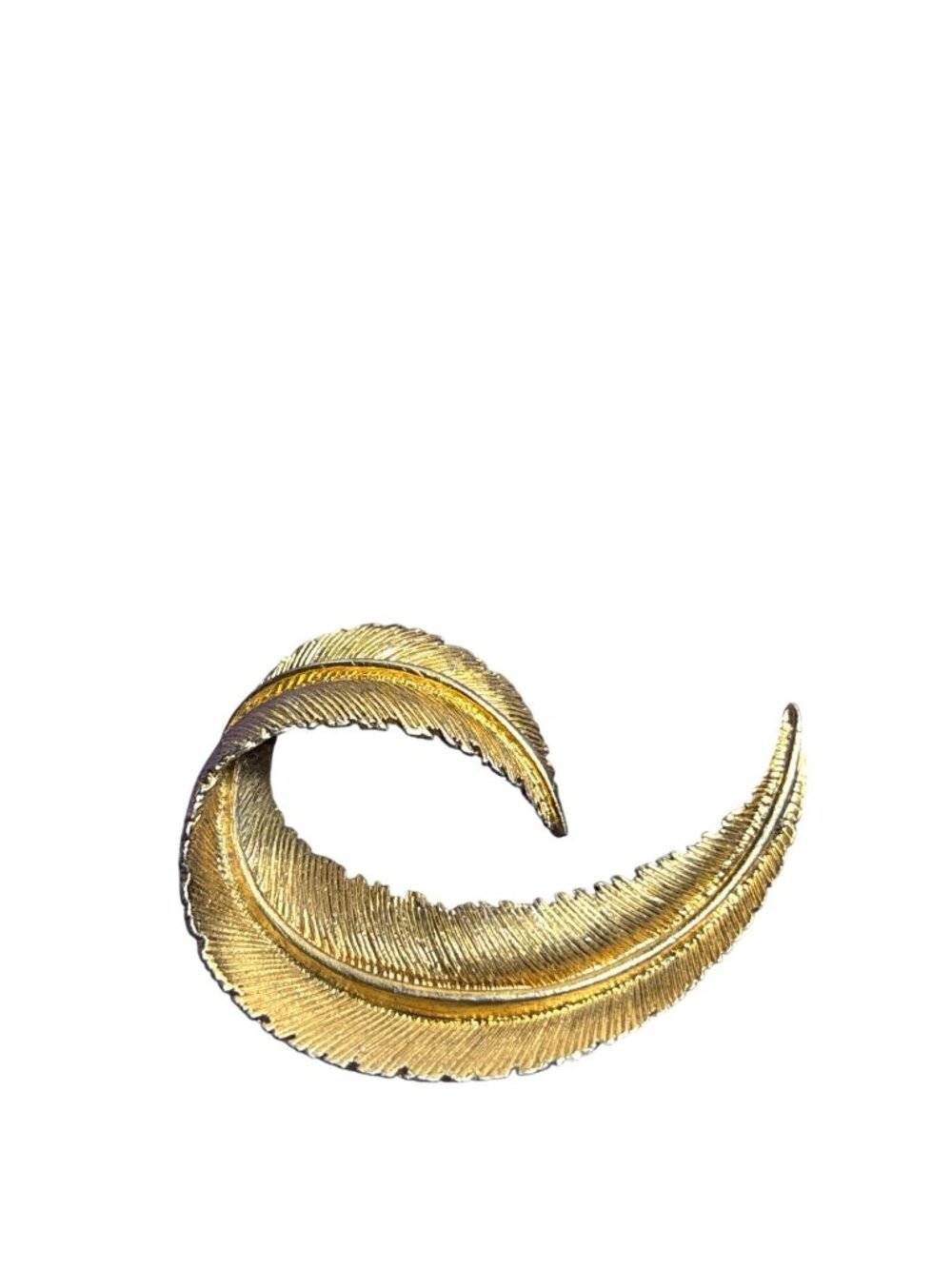 Vintage 60s Goldtone Feather Brooch 1.75 inches Some Overall Wear